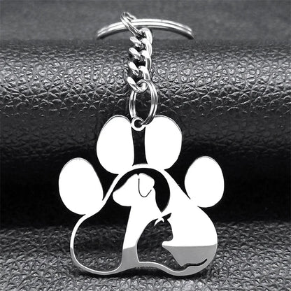 Cute Dog Cat Paw Keychain for Women Men Stainless Steel Animal Footprints Keyring Bag Charm Accessories Jewelry llaveros K8006S1