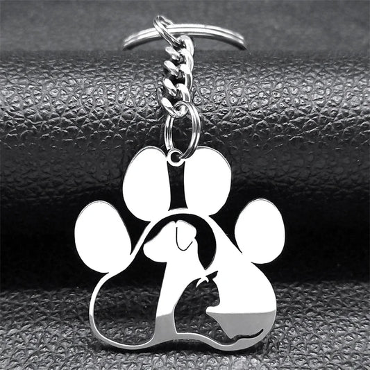 Cute Dog Cat Paw Keychain for Women Men Stainless Steel Animal Footprints Keyring Bag Charm Accessories Jewelry llaveros K8006S1