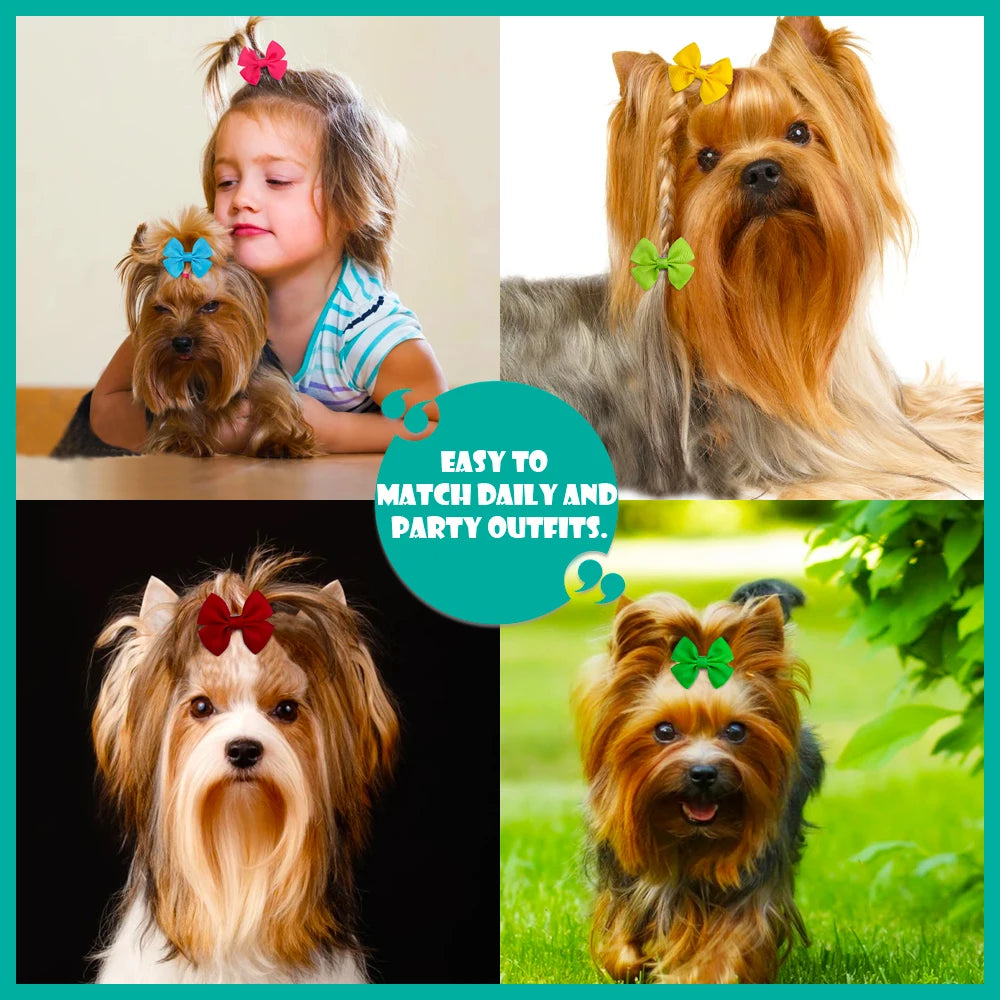 2PCS Solid Dog Bows Dog Hair Clips Pet Bowknot Doggly Hair Grooming Products For Puppy Kitten Dog Hair Barrette Pet Accessories