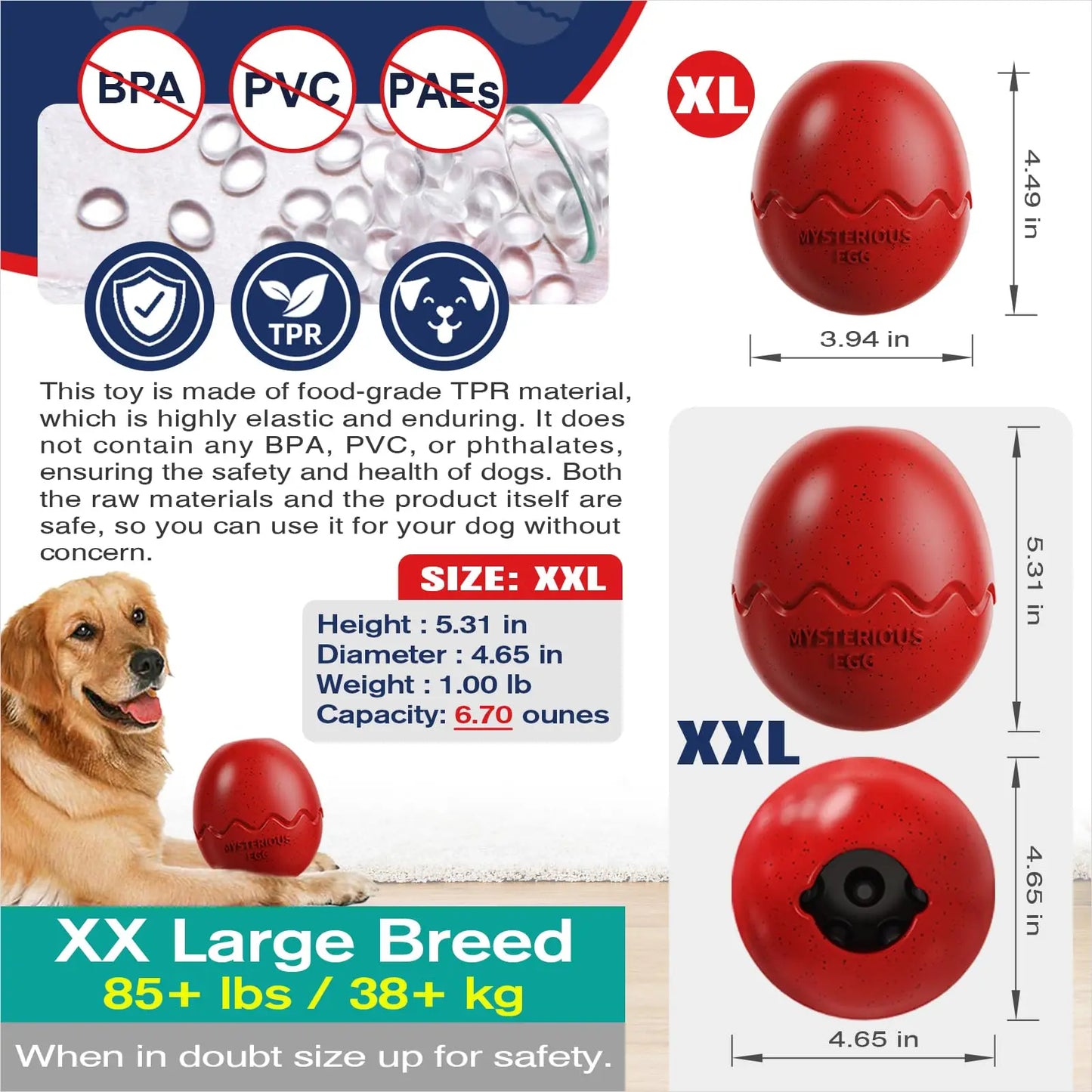 Dog Chew Toys Larger Dinosaur Egg Shape Pet Toys Slow Feeder Clean Teeth Interactive Food Cups Release Anxiety Dog Accessories