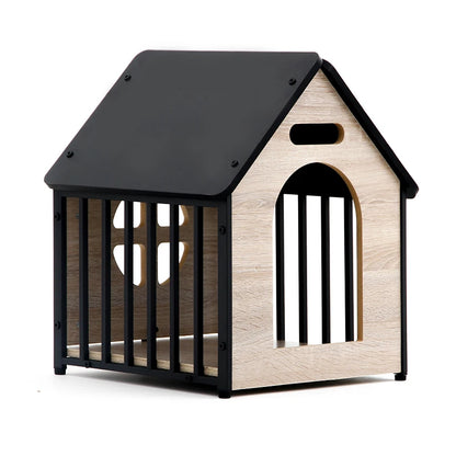 the HAPPY DOGGY - Modern Luxury Wooden Doghouse, Pet Kennel and Dog/Cat Nest with Animal Pattern, Metal Material