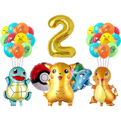 Pikachu Birthday Pokemon Party Decorations Pikachu Foil Balloons Disposable Tableware Plate Napkin Banner For Boy Party Supplies