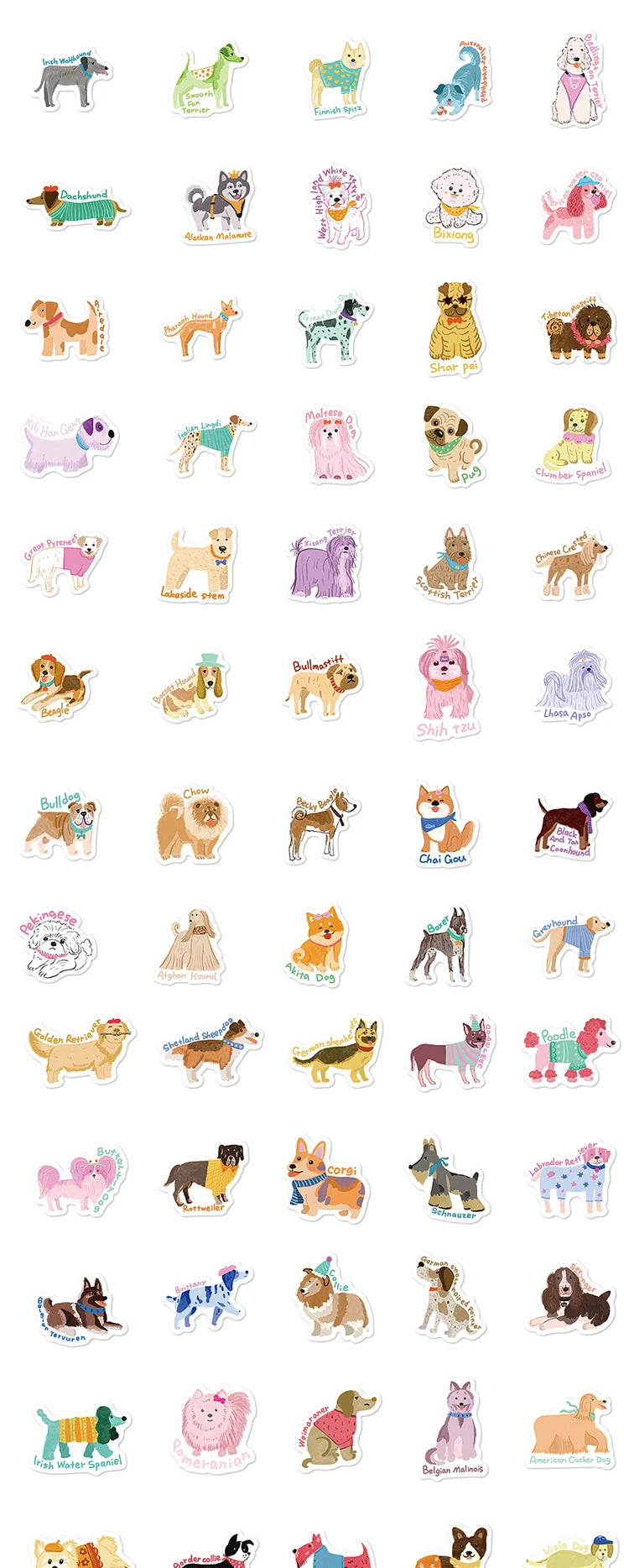 100pcs cartoon cute hand-painted wind dog stickers Diary scrapbook phone case laptop water bottle waterproof decorative stickers