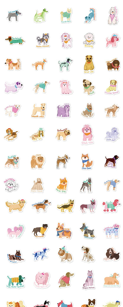 100pcs cartoon cute hand-painted wind dog stickers Diary scrapbook phone case laptop water bottle waterproof decorative stickers