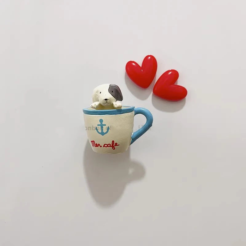 3D Fridge Magnet Puppy Cartoon Cat and Dog Refrigerator Stickers  Anti-theft Entrance Door Decorative Magnetic Creative Message