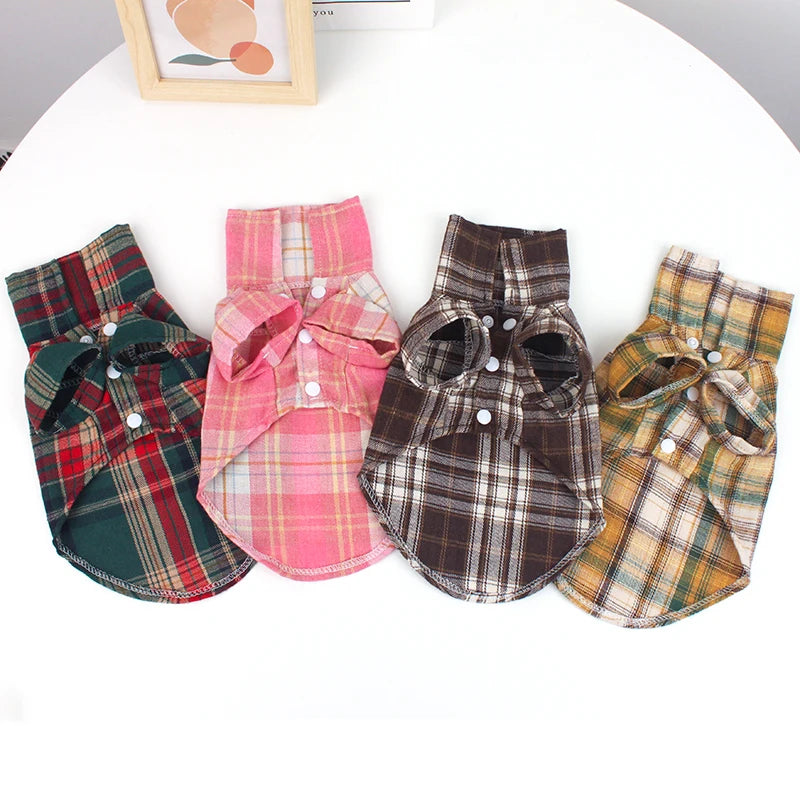 Summer Pet Shirt British Style Plaid Dog Vest Clothes For Small Dogs Chihuahua Cotton Puppy Shirts