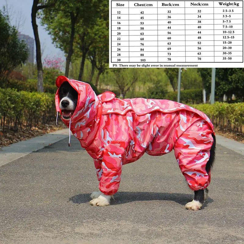 the CAMO-DOG - Large Pet Dog Raincoat, Waterproof Rain Clothes, Jumpsuit for Large/Medium/Small Dogs, Golden Retriever Outdoor Pet Clothing Coat