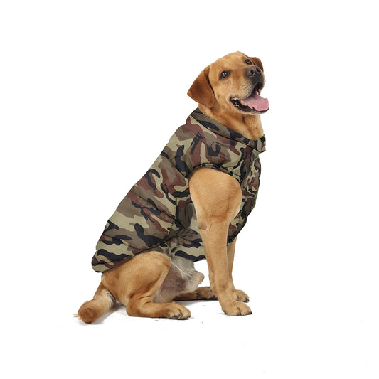 the CAMO COLDFRONT JACKET - Winter Dog Clothes for Medium/Large Dogs, Jacket Waterproof Labrador Coat, Camouflage Print Golden Retriever Outfits, Pet Costume