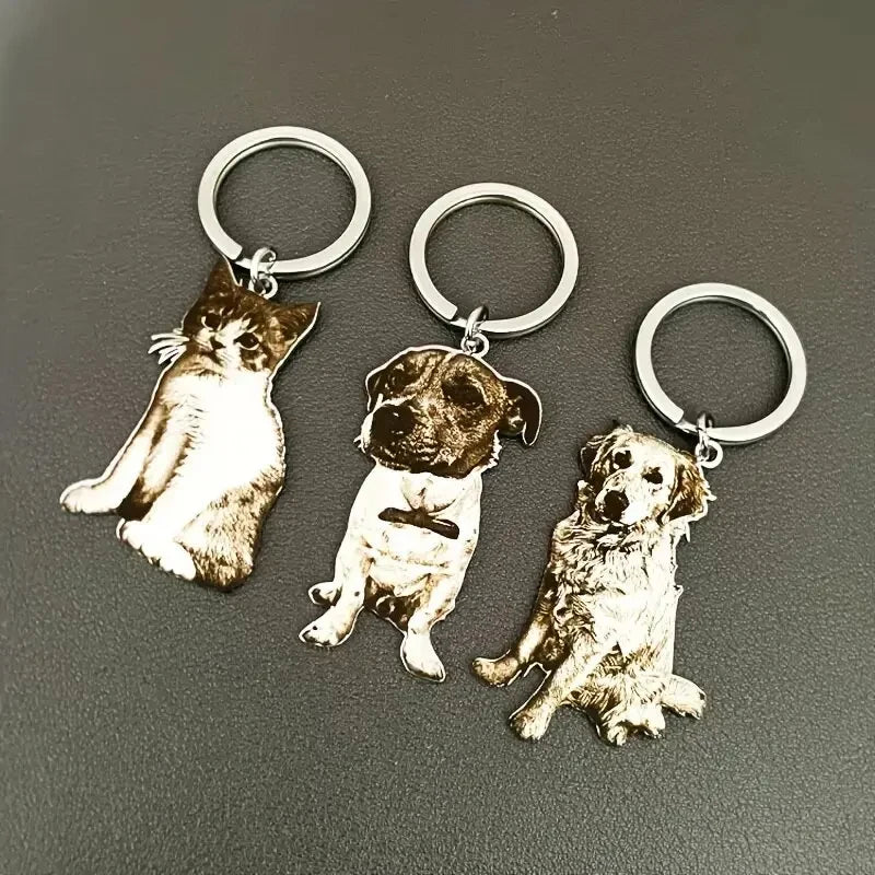 Customized Pet Photo Keychain Personalized Picture Keyring Engrave Pet Portrait Keychain Unique Pet Memorial Gift For Pet Lovers