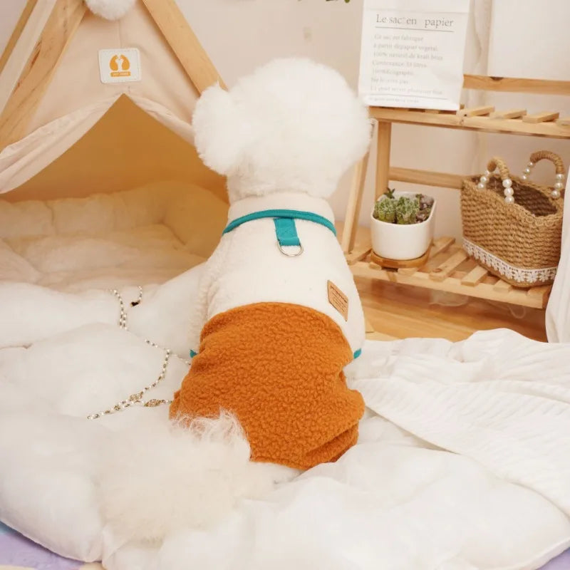 Pet Dog Four Legged Pants Dog Color Contrasting Jumpsuit Autumn and Winter Thick Lamb Fleece Four Leg Puppy Coat Bear Small Dog