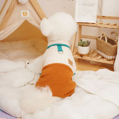 Pet Dog Four Legged Pants Dog Color Contrasting Jumpsuit Autumn and Winter Thick Lamb Fleece Four Leg Puppy Coat Bear Small Dog