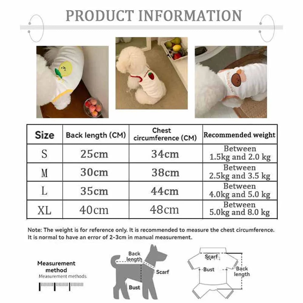 Comfortable White Dog Shirt Embroidery Teddy Pet Cat Sunscreen Shirt Puppy T-Shirt Cat Vest Small Dog Summer Clothes