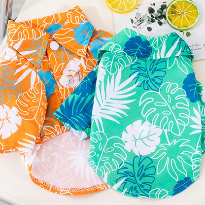Hawaiian Style Dog Shirt Coconut Tree Patern Dog Vest Chihuahua Yorkie Breathable Polo Shirt Puppy T-Shirt Summer Pet Clothes