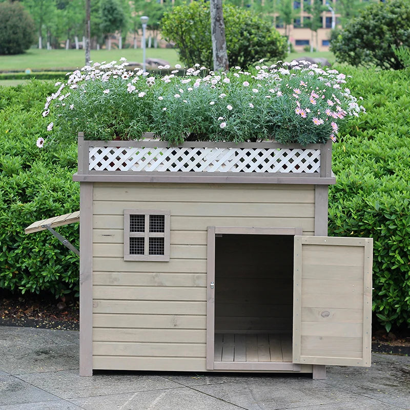 the DOGGY COTTAGE - Outdoor Solid Wood Doghouse, Kennel Indoor Large, Medium and Small Dogs, Outdoor Small, Medium and Large Courtyard Universal