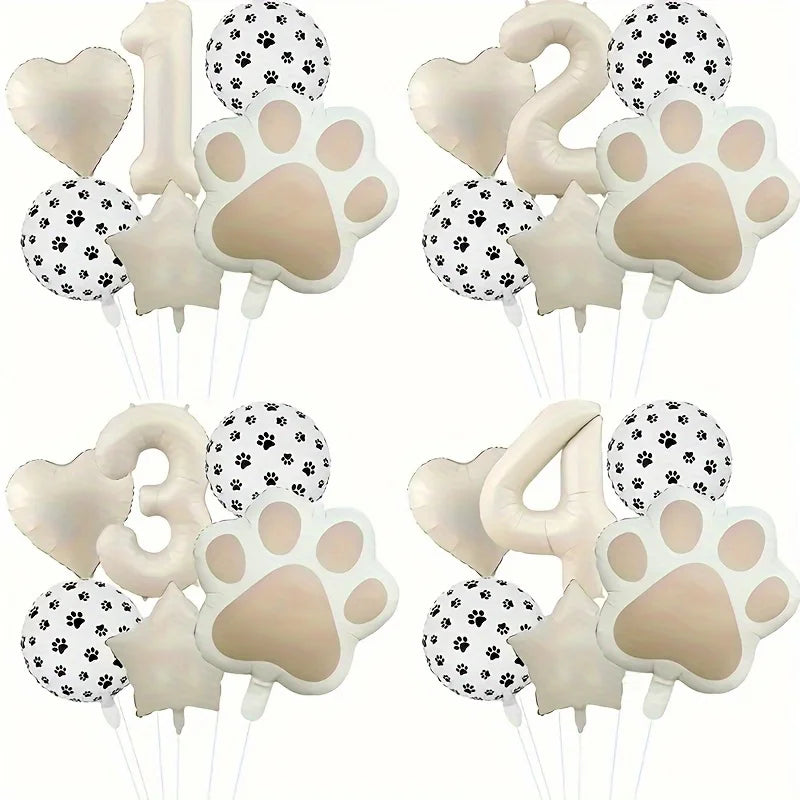 7Pcs Animal Let's Pawty Dog Cat Paw Aluminum Balloon 40 inch Cream Number Birthday Party Decoration Balloon Baby Shower Supplies