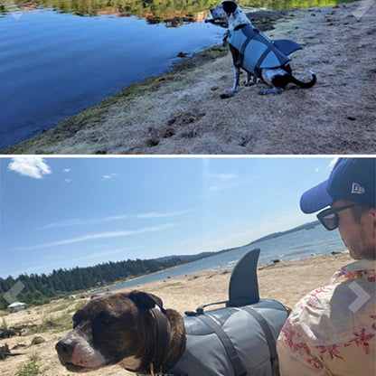 the MER-DOG - Pet Dog Life Jacket, Enhanced Buoyancy Small Dogs Swimming Clothes, Safety Vest with Handle for Medium/Large Dog, Surfing Costume