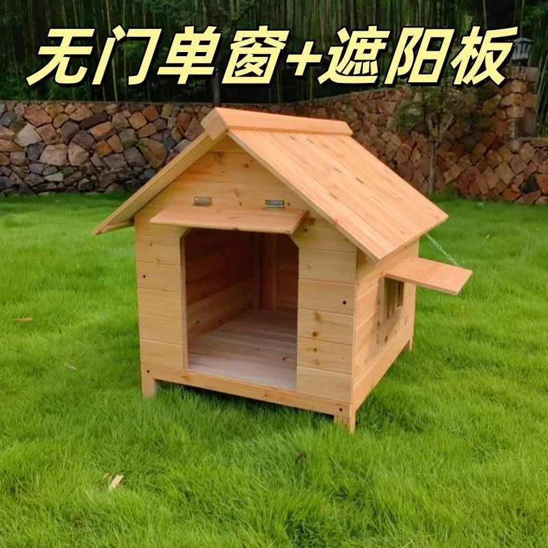 Solid wood dog house Outdoor pet Winter kennel All seasons Universal warm Wooden large dog Outdoor rainproof dog cage