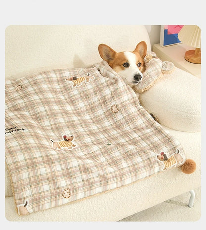 2pcs/set New Style Pet Sleeping Pad Winter Dog Blanket Cat Cushion Universal Comfortable Dog Quilt with Pillow Pet Supplies