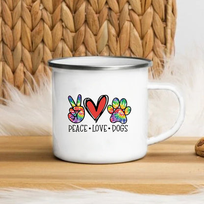 I Love My Dog Printed Enamel Cups Creative Coffee Tea Mug Drinks Dessert Breakfast Milk Cup Cut Mugs Handle Drinkware Best Gifts