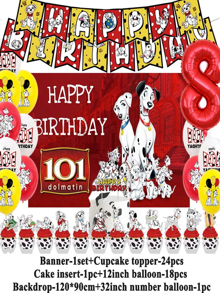 Disney 101 Dalmatians Birthday Party Supplies Cartoon One Hundred and One  Dog Balloon Backgrounds Cake Topper Banner Kids Gifts