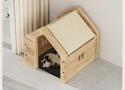 the MODERN DOG - Indoor Doghouse Bed, Solid Wood All Season Universal Dog/Cat House Villa, Breathable Large Space Puppy Crate, Portable Pet Tent