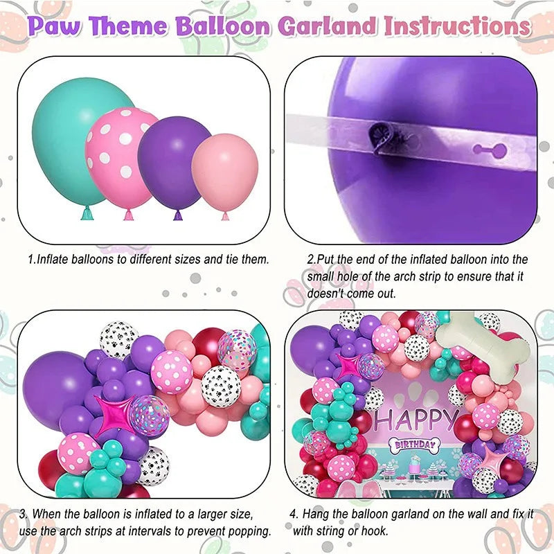 103Pcs Dog Paw Balloons  Balloon Birthday Balloons Garland Arch Kit for Boys Girls Pink Theme Birthday Party Decorations