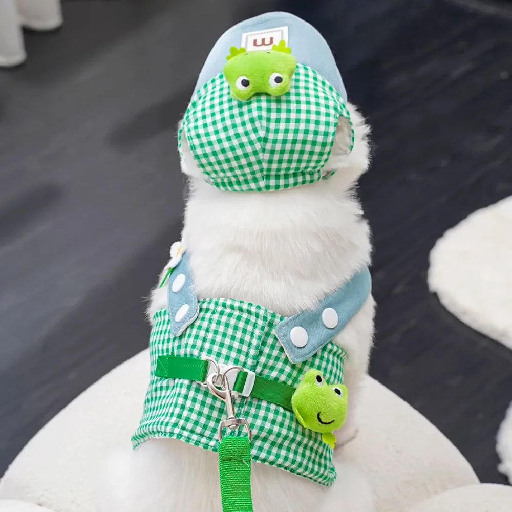 Three-piece Set Pet Cat Dog Chest Harness Traction Rope and Sun Hat Set Spring Summer Breathable Puppy Harness Dog Baseball Cap