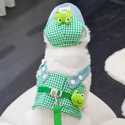 Three-piece Set Pet Cat Dog Chest Harness Traction Rope and Sun Hat Set Spring Summer Breathable Puppy Harness Dog Baseball Cap