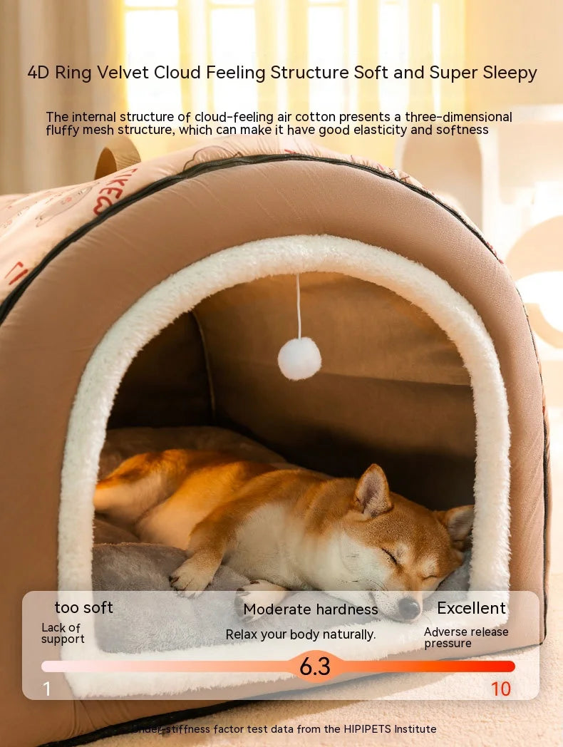 Winter Warm Foldable Pet House Removable Washable Dog Kennel Puppy Cave Sofa Pet Bed House for Large Dog and Small & Medium Cats