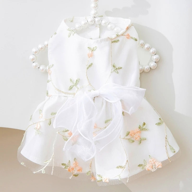 Dog Princess Dress Cute Pet Dog Mesh Dress Kitten Puppy Pet Skirt Dog Summer Dress Bow Lace Korean Poodle Chihuahua Dog Clothes