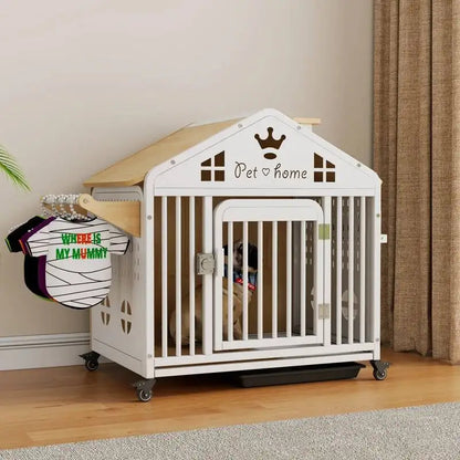 the DOG VILLA - Multi-Functional Solid Wood Steel Frame Pet Dog Villa, Small/Medium-Sized Dog Cage, Indoor Outdoor Dog Cage, Dog Bed with Toilet
