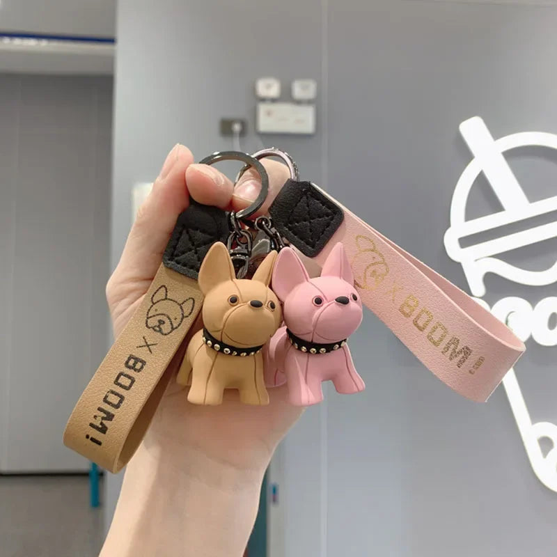PU Leather Dog Keychains for Women Bag Pendant Fashion Punk French Bulldog Keychain Jewelry Trinket Men's Car Key Ring Key Chain
