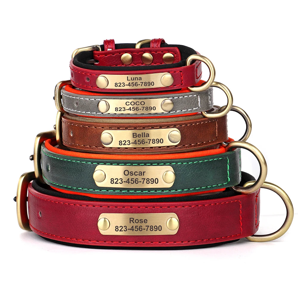 the ENGRAVEPAWS ID COLLAR - Personalized PU Leather Dog Collar, Free Engraved Dog ID Collars, Nameplate Soft Padded for Small/Medium/Large Dogs, Adjustable