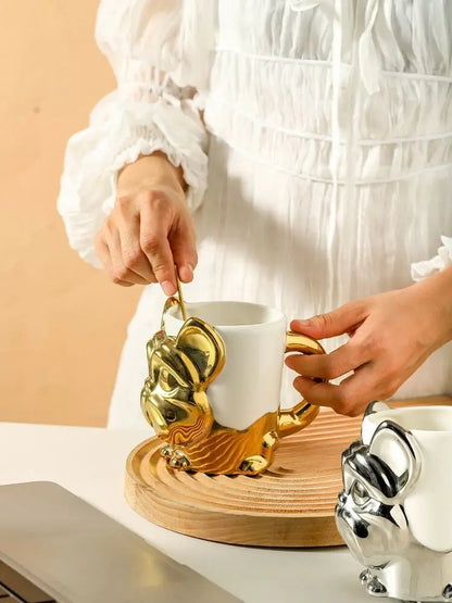 1pc Creative Stereo Dog Coffee Cup Cartoon Animal Tea Cup Gold Plated Silver Dog Ceramic Mug Couple Gift Oatmeal Mug Home Decor