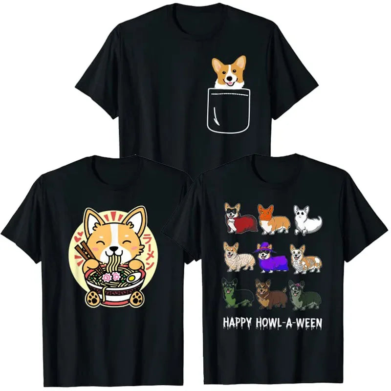 the HAPPY CORGI - Corgi in Pocket Funny Crazy Dog Lover Gift T-Shirt, Kawaii Ramen Cute Anime Dog-Corgi Japanese Noodles Dark Tees Halloween Costume