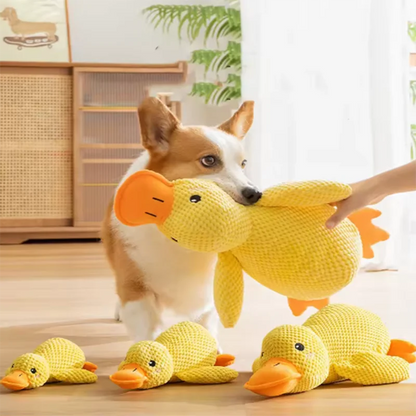 Hot dog sleeping with duck toys to relieve boredom of little yellow duck pet puppy interactive plush doll hug duck