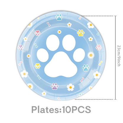 Dog Birthday Party Supplies Pink Blue Paw Paper Plates Napkins Cups Cute Puppy Theme Kids Birthday Baby Shower Party Table Decor