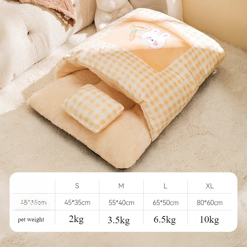 Kitten Sleeping Bag Pet Bed with Pillow Small Dog Teddy Bear Pen Autumn and Winter Warm Enclosed Quilt Bag Big Cat Nest