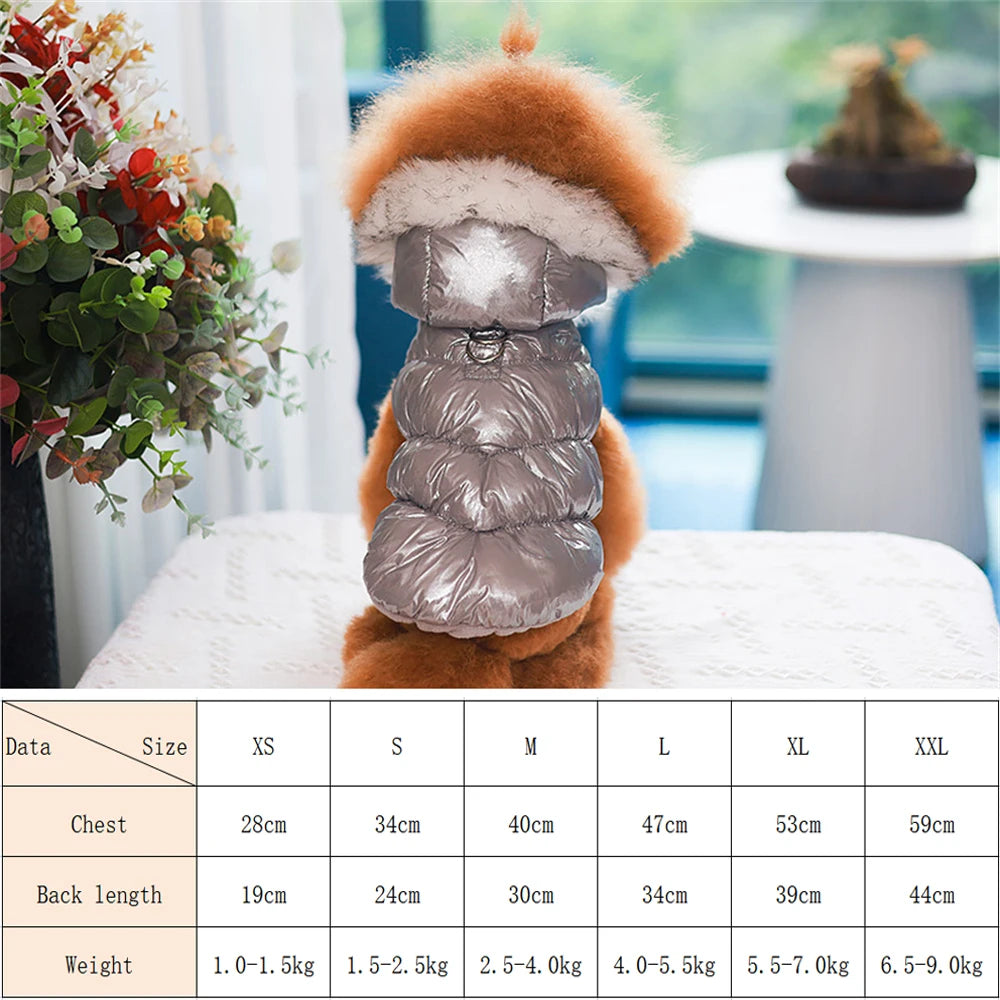 the PUFFY PRINCESS - Fashion Winter Dog Down Jacket, Warm Fleece Pet Coat for Small Dogs, Yorkshire Shih Tzu Luxury Fur Collar Puppy Clothes Outfits