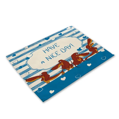 Pug Dog Pattern Cotton Linen Pad Dining Table Mats Coaster Bowl Cup Mat Pattern Kitchen Placemat 40*30cm Home Decor