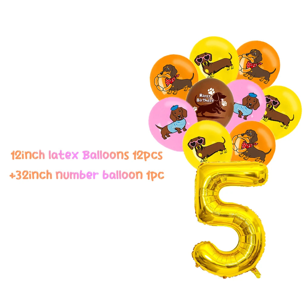 Cute Dachshund Theme Birthday Party Decorations Lovely Puppy Backdrop Cake Insert Banner Balloon Baby Shower Supplies Child Gift
