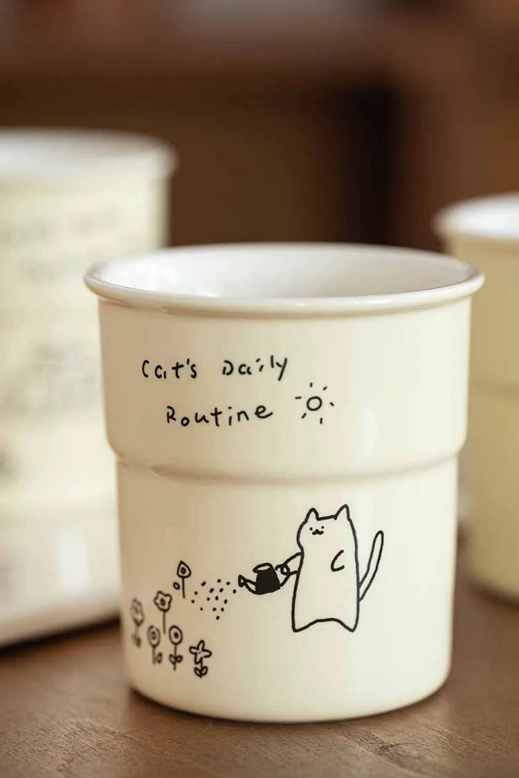 225ml Ceramic Cup Cute Cat Illustrations Coffee Cup for Kitchen Coffee Shop Restaurant,Latte Mug,Drinkware Gift Souvenir