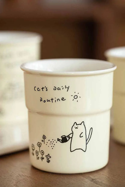 225ml Ceramic Cup Cute Cat Illustrations Coffee Cup for Kitchen Coffee Shop Restaurant,Latte Mug,Drinkware Gift Souvenir