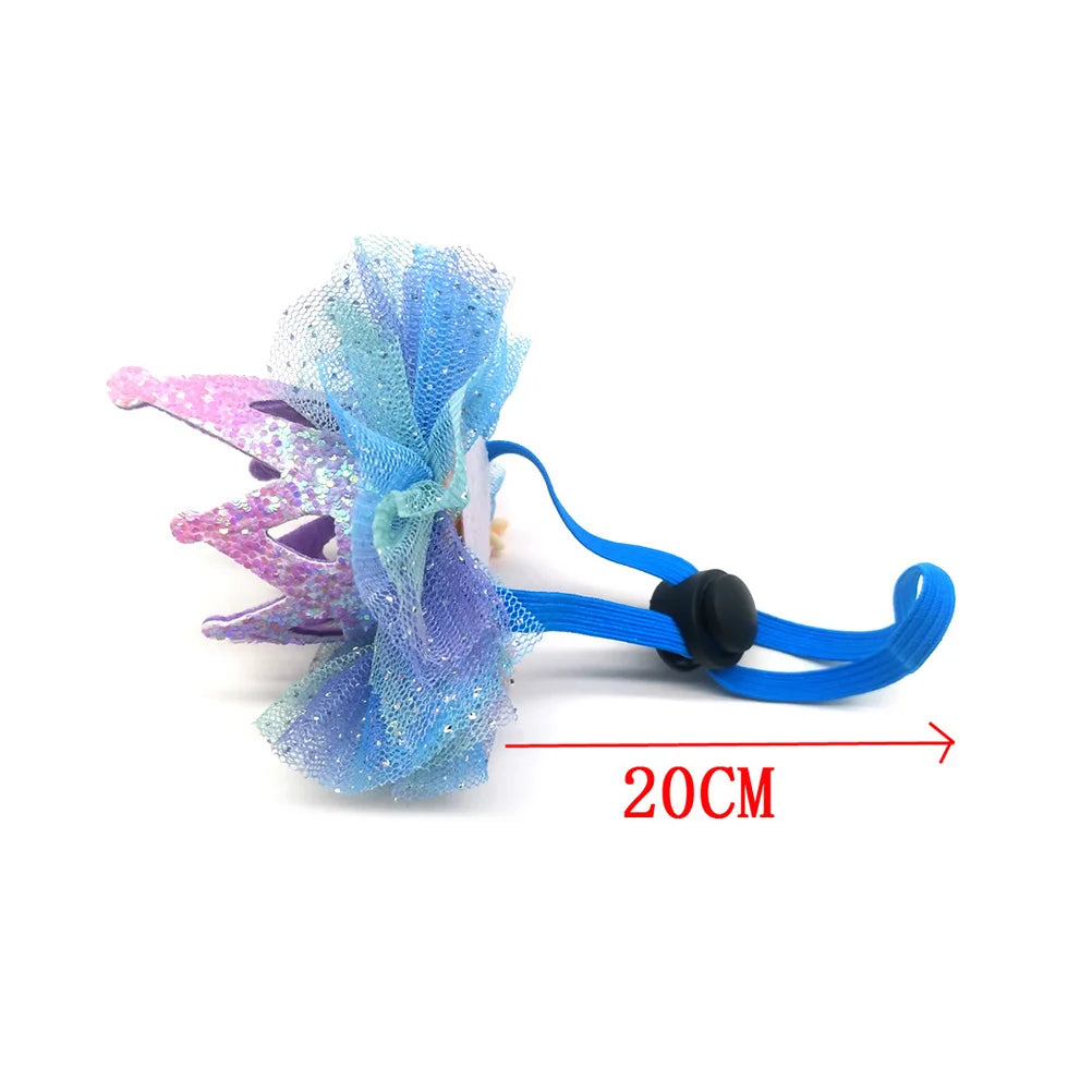 Crown Shaped Pet Hat Gauze Mesh Decorative Headwear for Small to Large Dogs Cats Birthday Party Parade Photo Shoot Purple