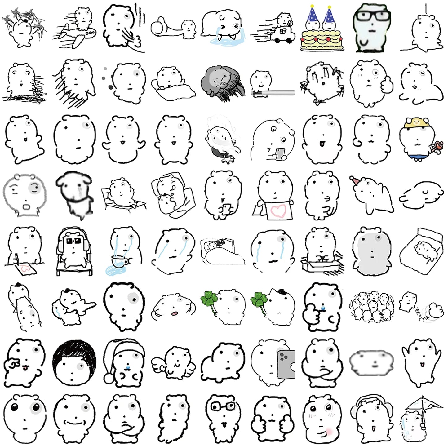 72 Sheets Swollen Eye Cat Stickers Black Sketch Cute Animal Water Cup Computer Mobile Phone Decoration Waterproof Stickers