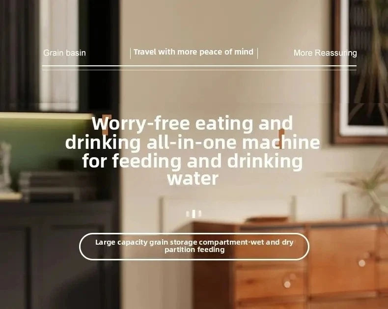 Automatic Cat & Dog Water Dispenser with Integrated Food Basin No Batteries Needed,Automatic Pet Feeder One-Piece Design