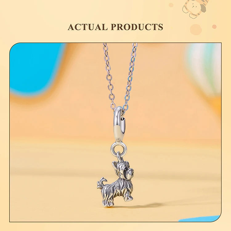 WOSTU 925 Sterling Silver Pet Dog Charm Pomeranian Pendant Yorkshire Terrier Locket Cute Original Fit for Women Bracelet DIY