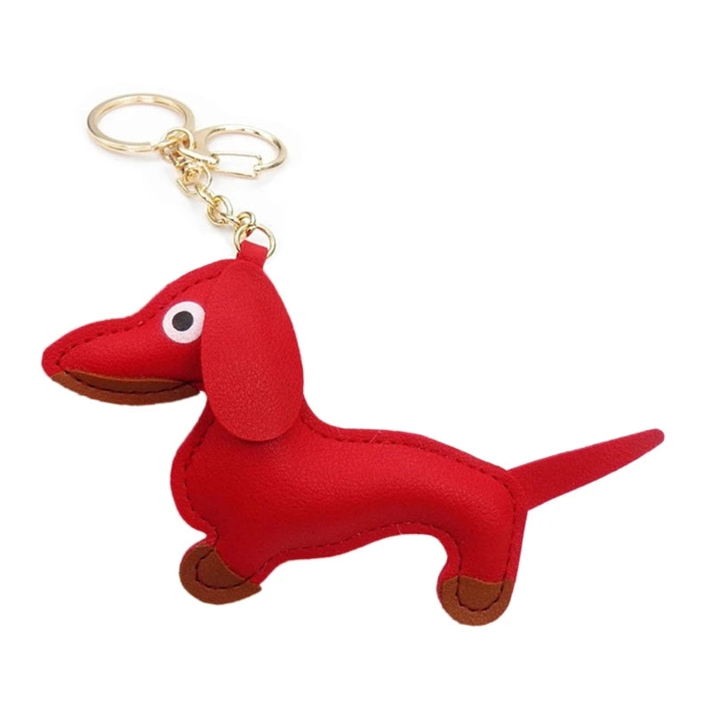 Mini Dachshund Dog Keychain  PU Leather Animals Keyring Hanging Ornament Backpack Handbag Charm Gift for Men Women