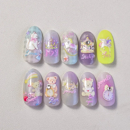 Graffiti Cat Claw Rabbit Bunny Bear Dog Flower Lovely Animal Fruit Dim Sum Candy Sunflower Adhesive 5D Nail Art Stickers Decal