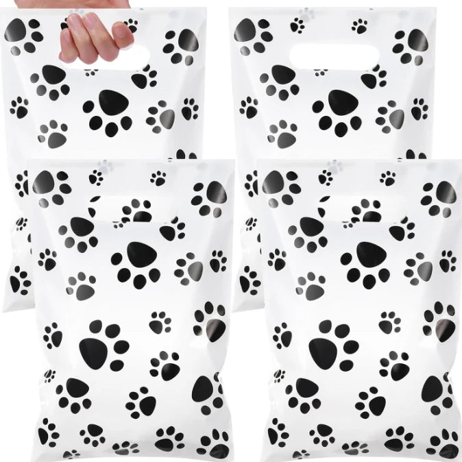 30/20/10pcs Pink Paw Gift Bag Birthday Decoration Black Footprints Dog Cat Handle Goody Bags Biscuit Wrapper Kids Party Supplies